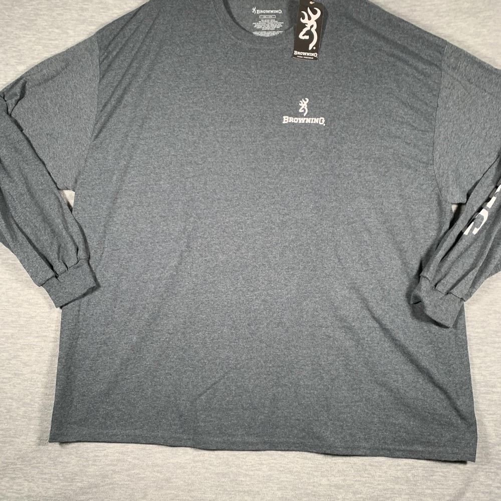 Browning Shirt Mens 3XL Gray Long Sleeve Flag Firearms Graphic Tee Hunting - Picture 3 of 12